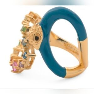 Kurt Geiger Gold and Blue Parrot Ring Size 8